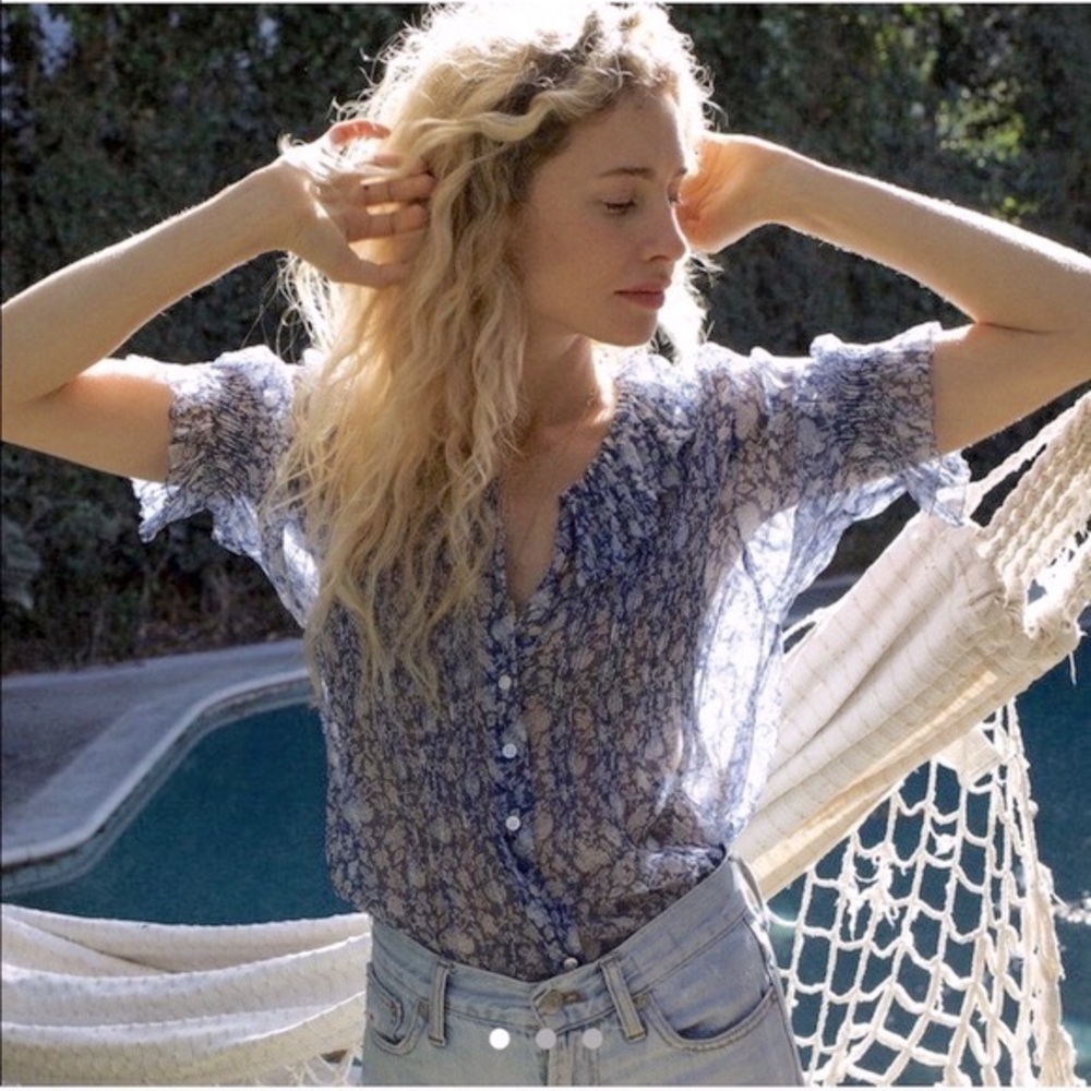 Doen Lea Top in Blue Porcelain, Size Large